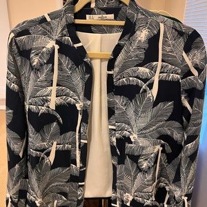 Palm detailed blue bomber jacket